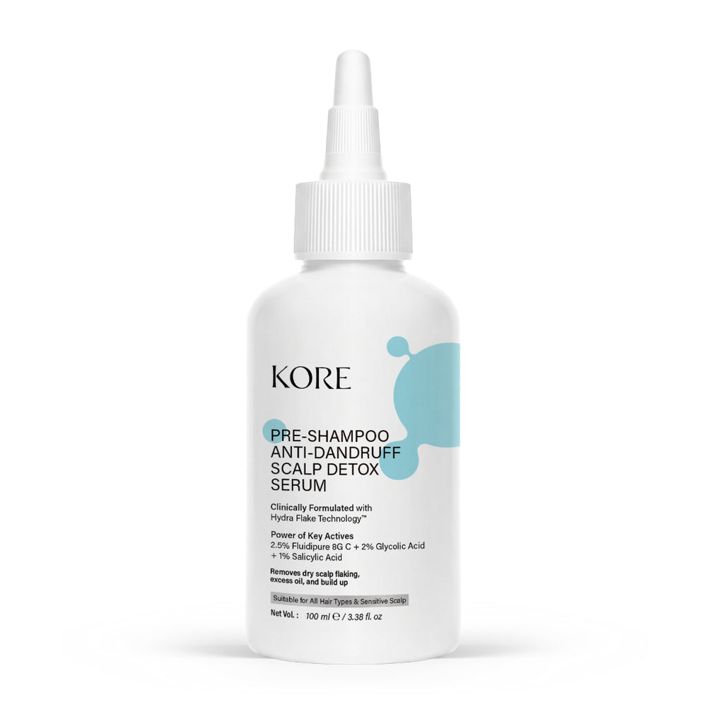 KORE Pre-Shampoo Anti-Dandruff Scalp Detox Serum | Powered with Hydraflake Technology | 2.5% Fluidipure™ 8G C, 2% Glycolic Acid & 1% Salicylic Acid | Reduces Dandruff & Scalp Build-up | For Men & Women | 30 ml