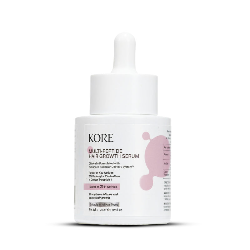 KORE Multi-Peptide Hair Growth Serum | Powered with Advanced Follicular Delivery System | 21 Actives with 3% Redensyl, 2% Anagain & Copper Tripeptide-1 | Boosts Hair Growth & Density | For Men & Women | 30 ml