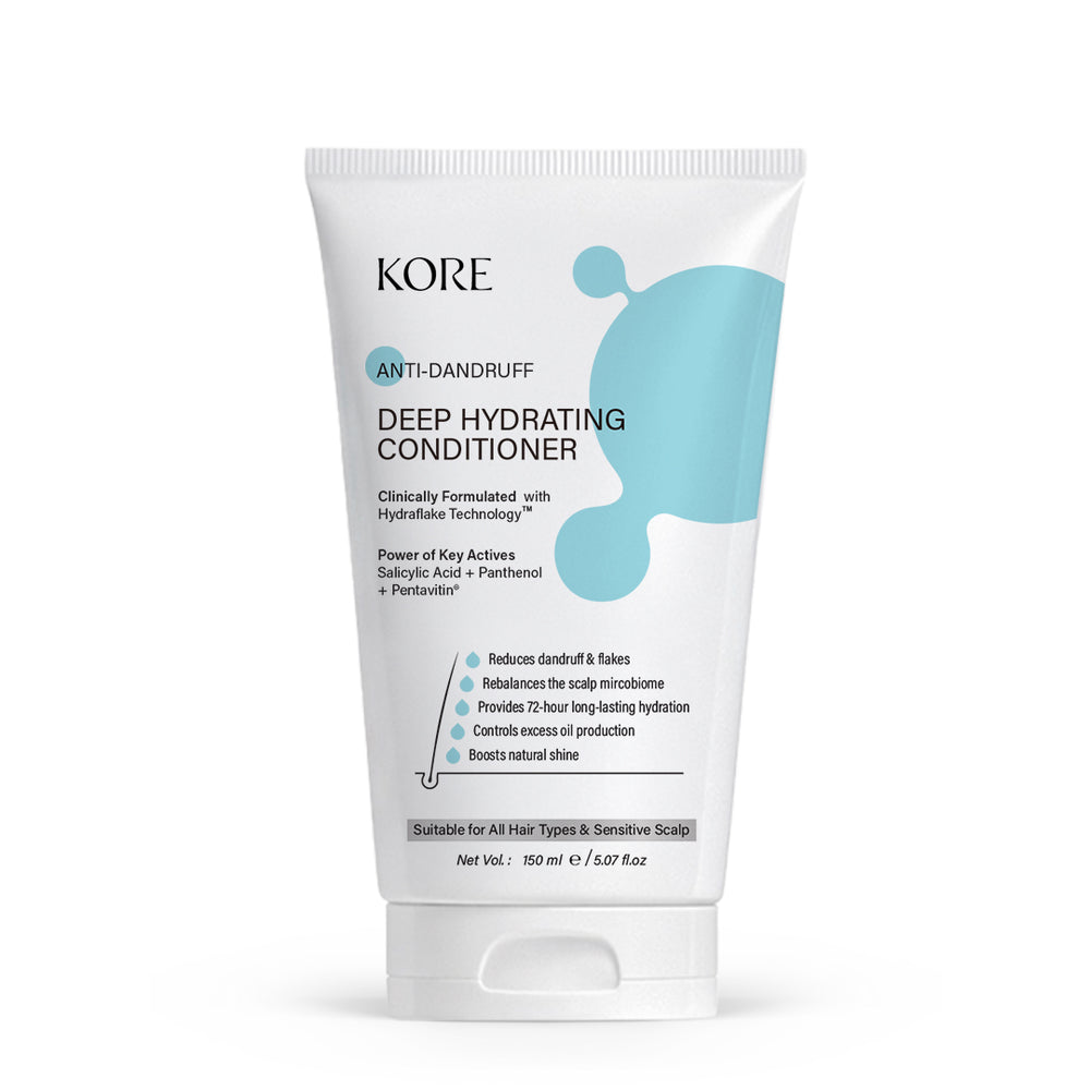 KORE Anti-Dandruff Deep Hydrating Conditioner | Powered with Hydraflake Technology | Salicylic Acid, Panthenol & Pentavitin | Reduces Dandruff, Scalp Itchiness & Frizz | For Men & Women | 150 ml
