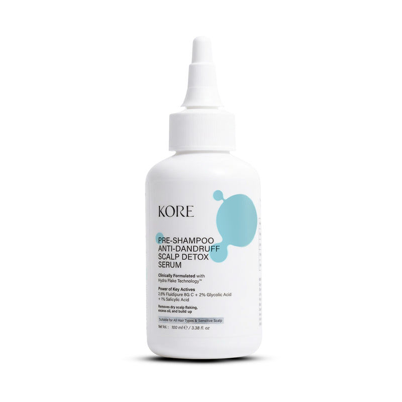 KORE Pre-Shampoo Anti-Dandruff Scalp Detox Serum | Powered with Hydraflake Technology | 2.5% Fluidipure™ 8G C, 2% Glycolic Acid & 1% Salicylic Acid | Reduces Dandruff & Scalp Build-up | For Men & Women | 30 ml