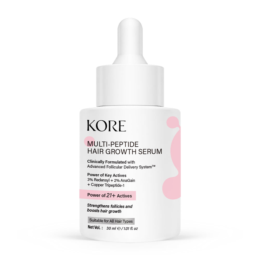 KORE Multi-Peptide Hair Growth Serum | Powered with Advanced Follicular Delivery System | 21 Actives with 3% Redensyl, 2% Anagain & Copper Tripeptide-1 | Boosts Hair Growth & Density | For Men & Women | 30 ml