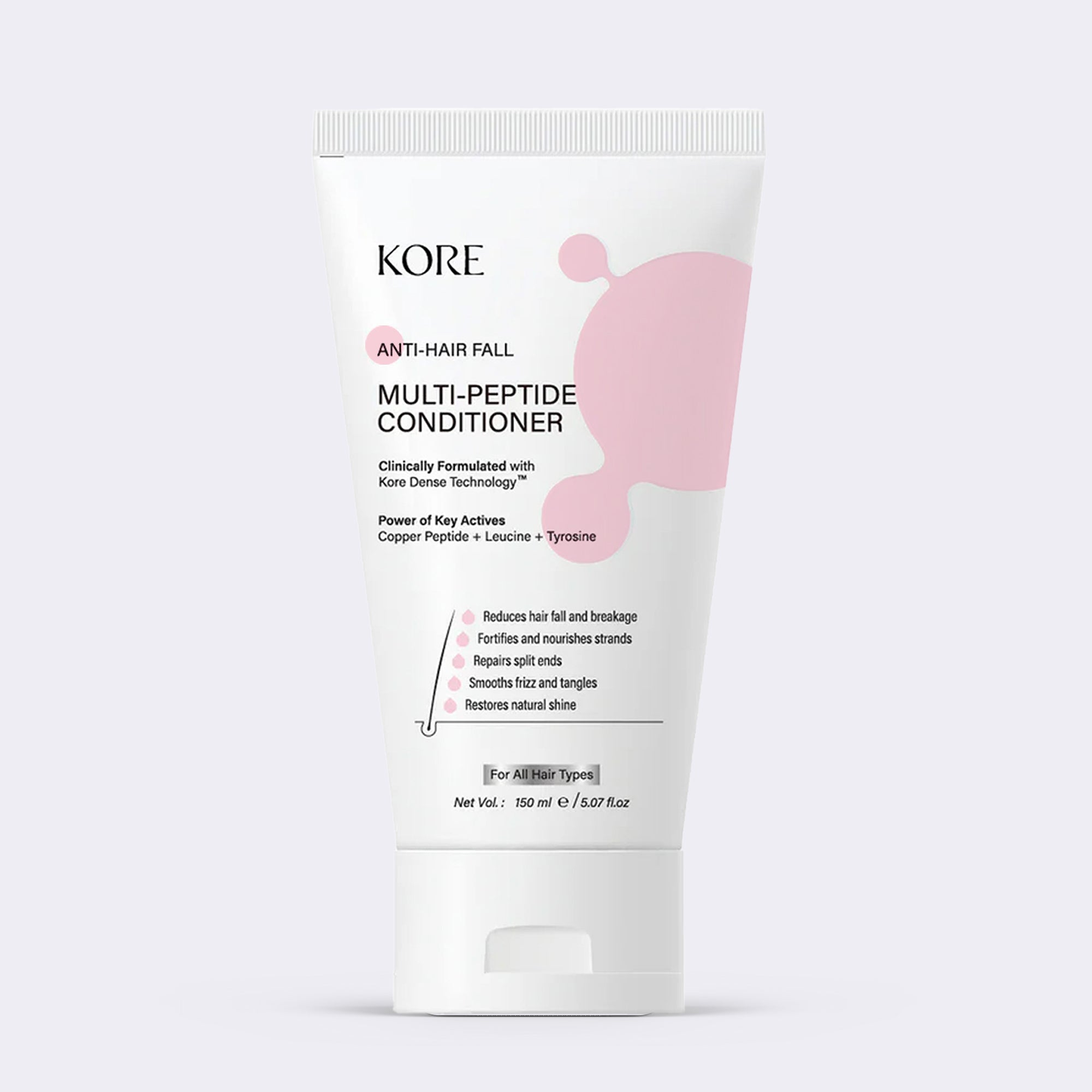 KORE Anti-Hair Fall Conditioner | Powered with KORE Dense Technology | Copper Peptide, Leucine & Tyrosine |Reduces Hair Fall, Breakage & Frizz | Strengthens Hair & Adds Shine | For Men & Women | 150 ml